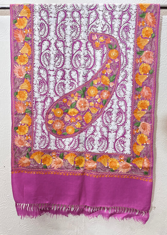 Woolen Kashmiri Stole All Over Embroidery