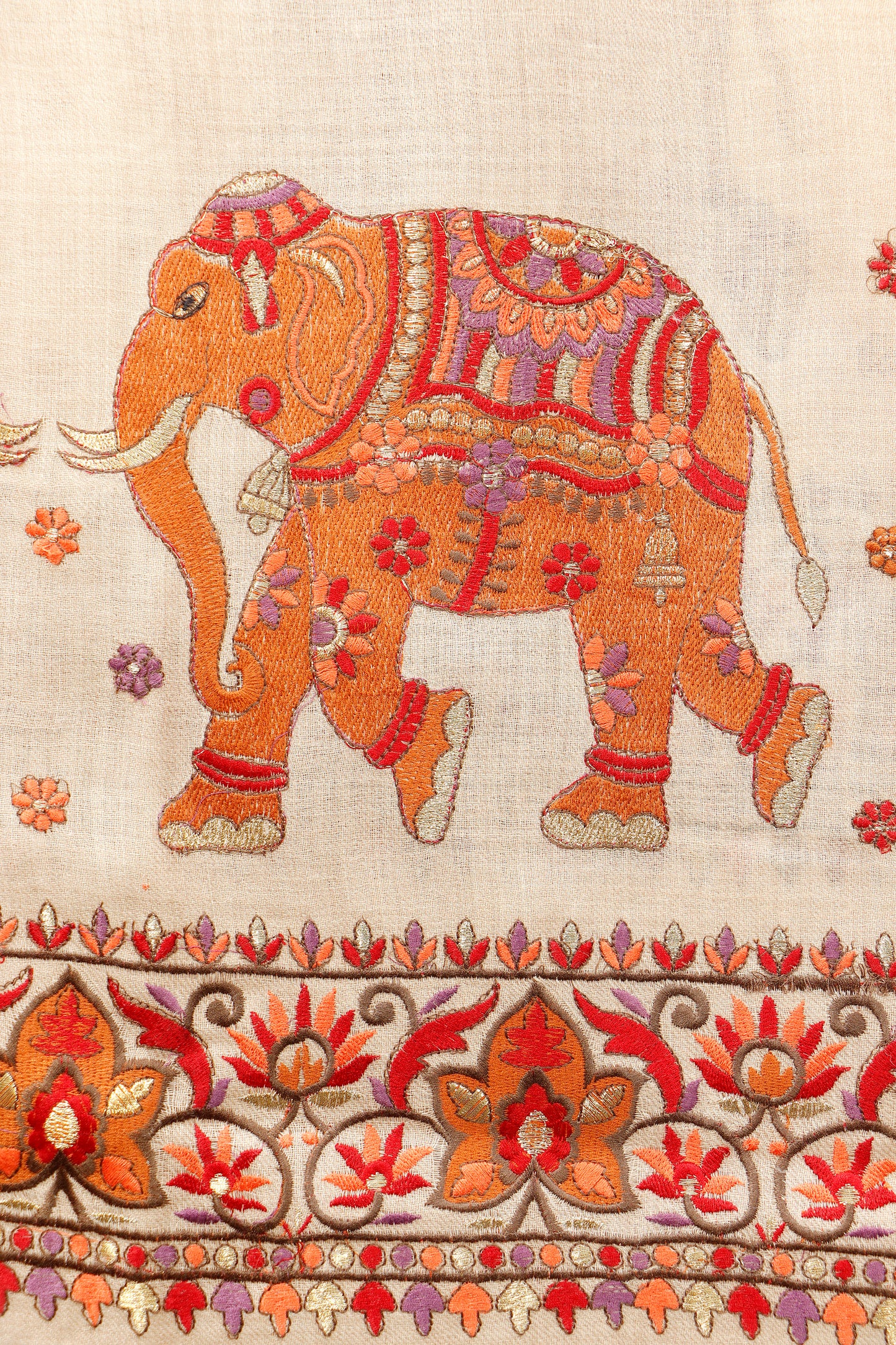 Pashmina Shawl Intricate with tilla embroidery with elephant motif