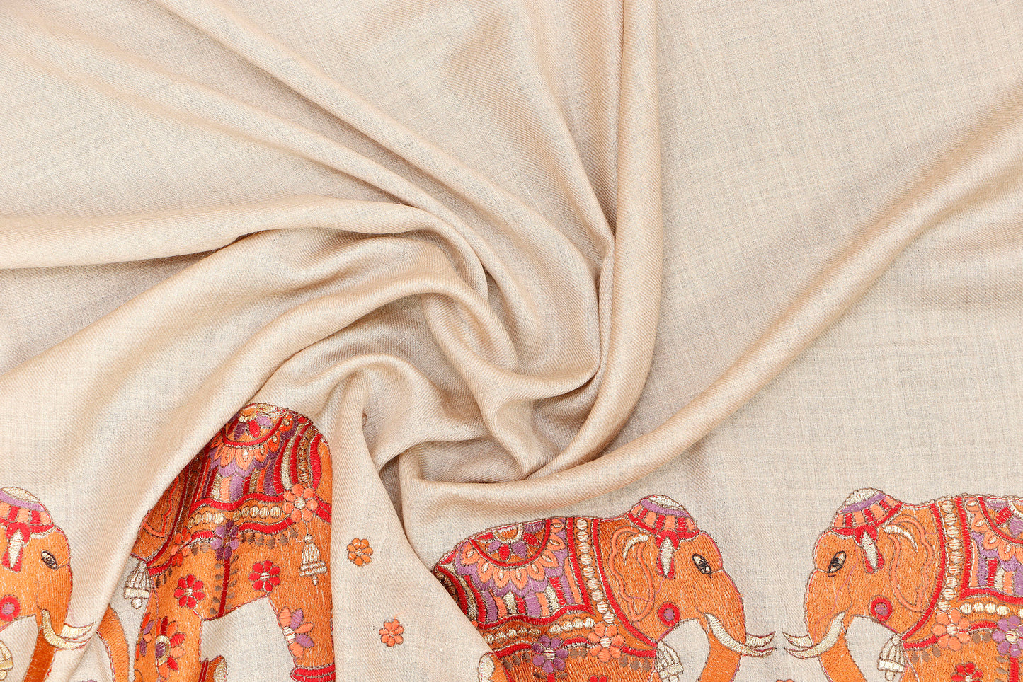 Pashmina Shawl Intricate with tilla embroidery with elephant motif