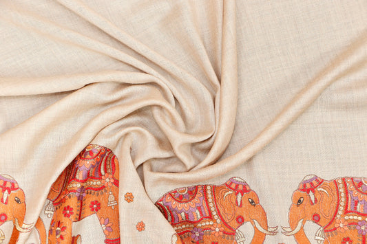 Pashmina Shawl Intricate with tilla embroidery with elephant motif