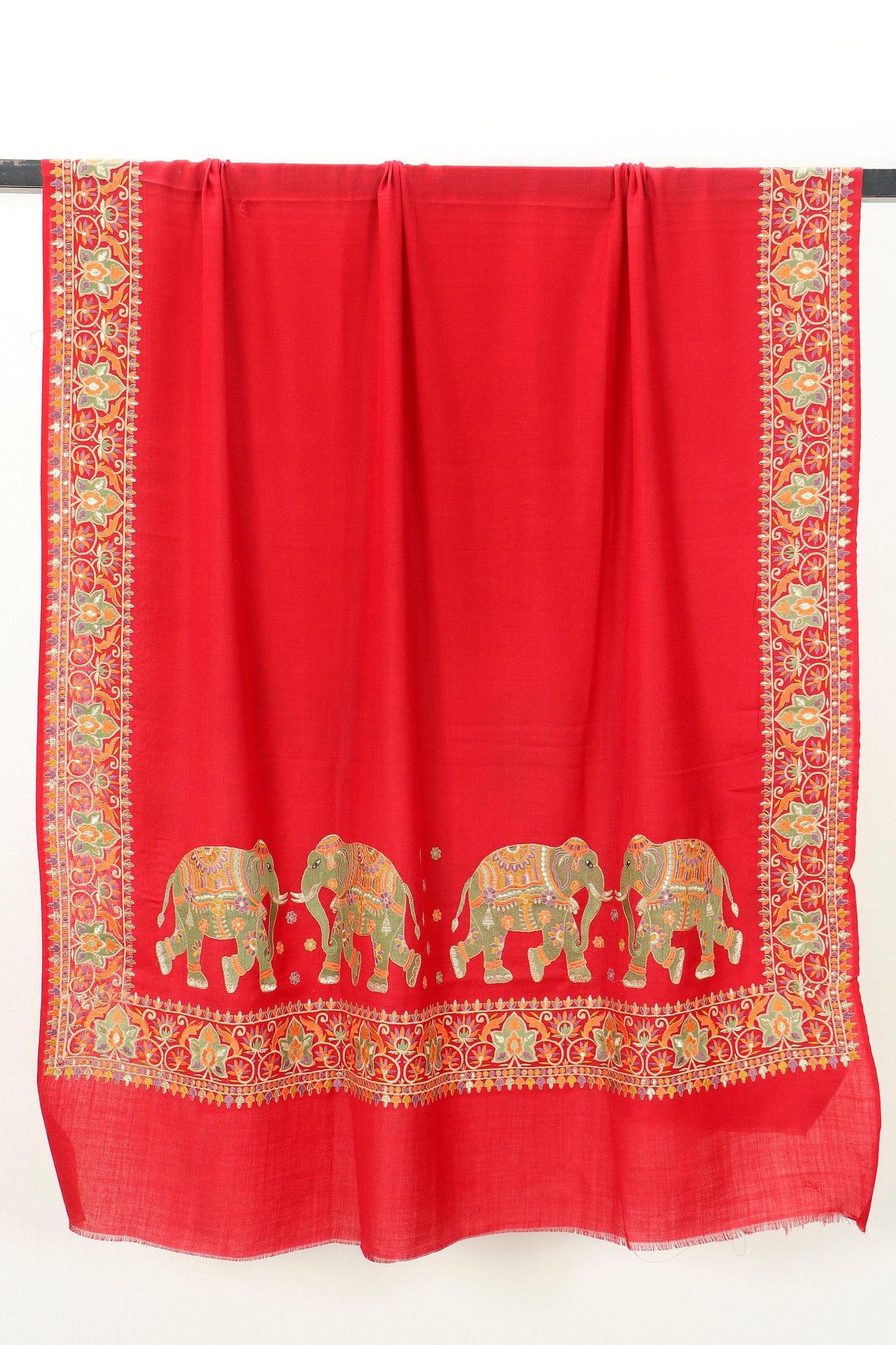 Pashmina Shawl Intricate with tilla embroidery with elephant motif