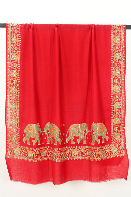 Pashmina Shawl Intricate with tilla embroidery with elephant motif