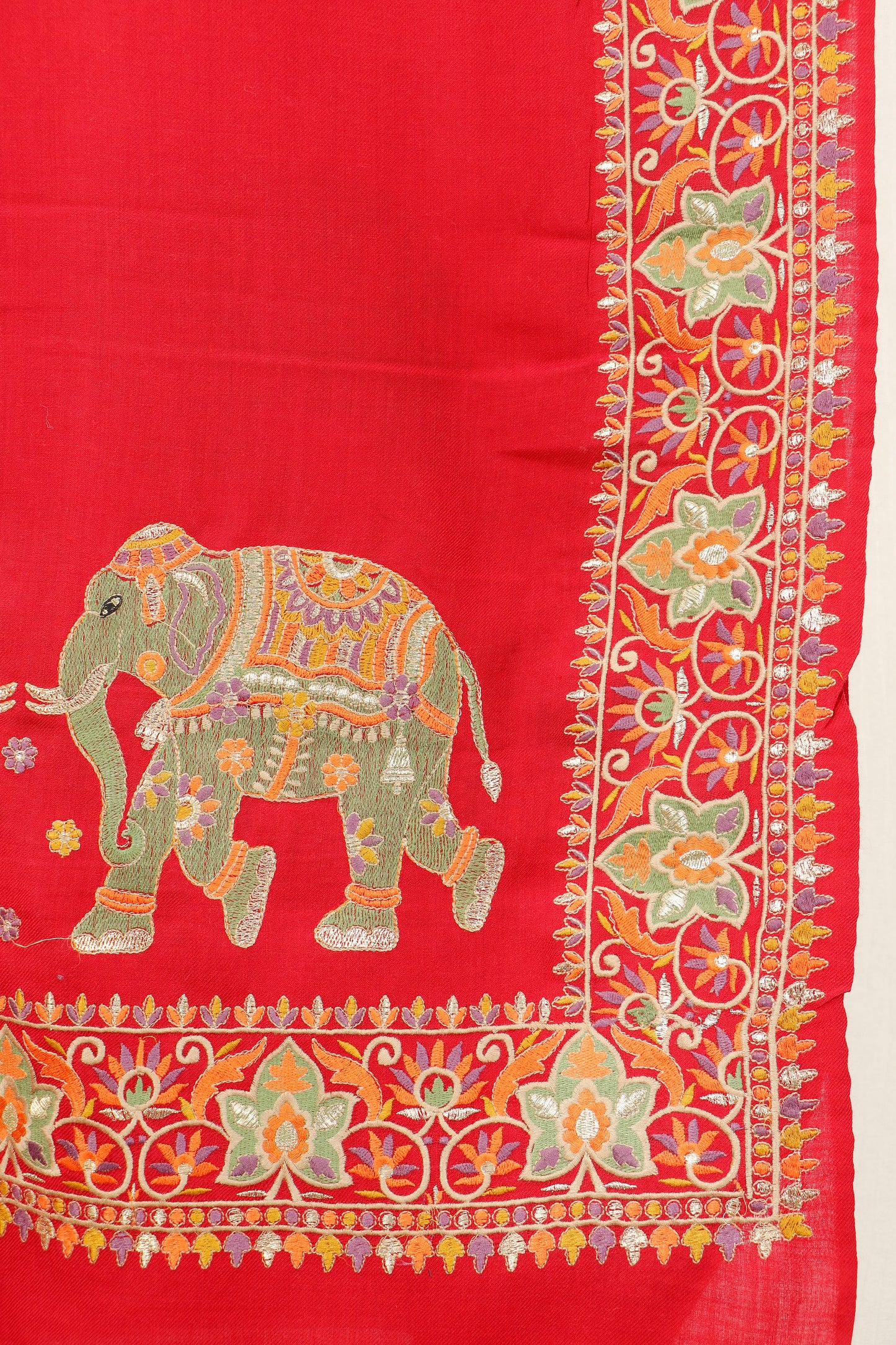 Pashmina Shawl Intricate with tilla embroidery with elephant motif
