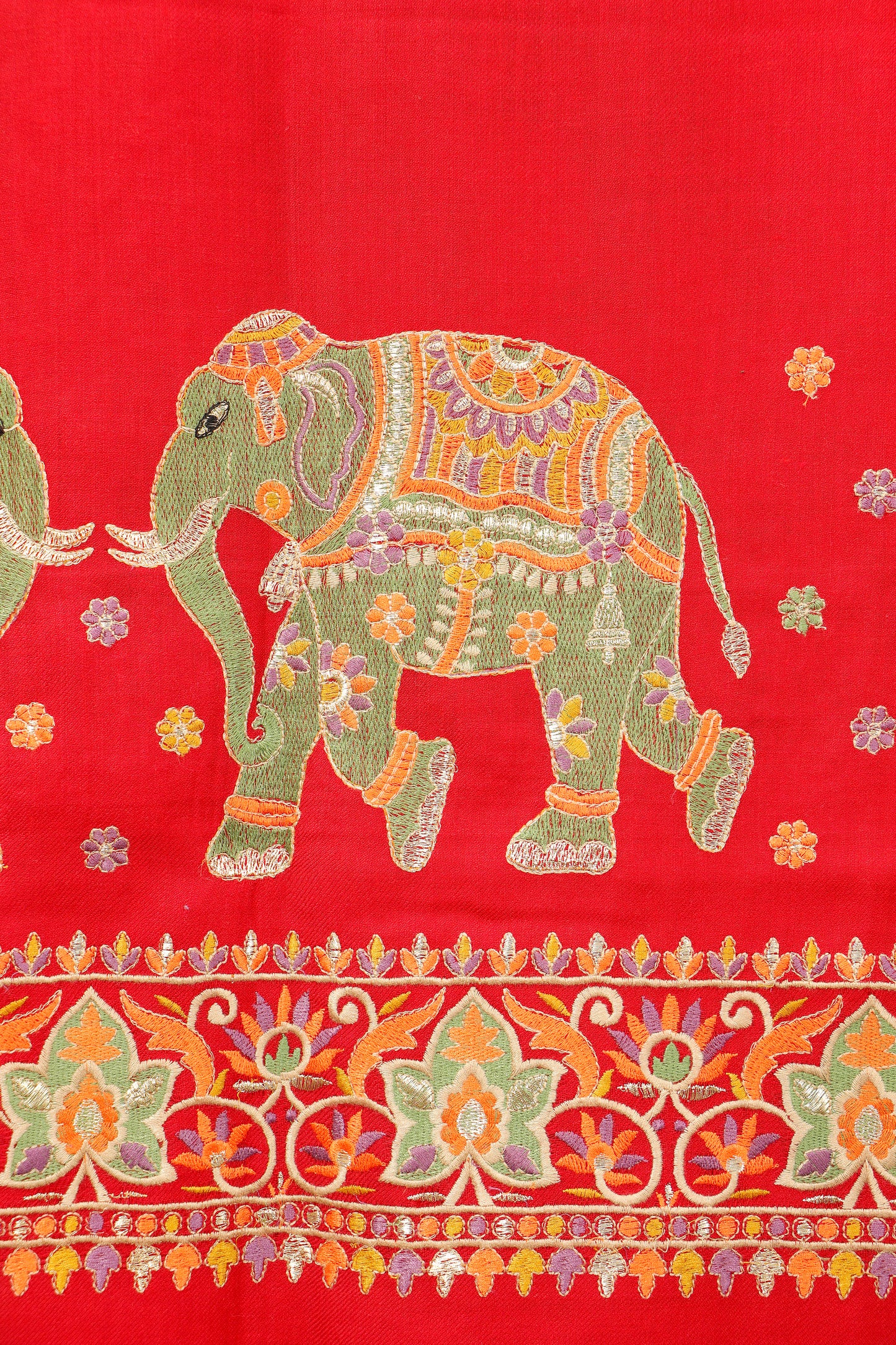 Pashmina Shawl Intricate with tilla embroidery with elephant motif
