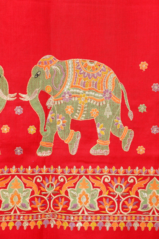 Pashmina Shawl Intricate with tilla embroidery with elephant motif